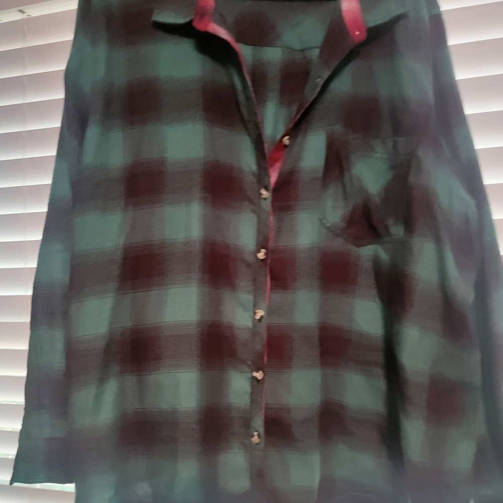 Maurices Green and Red Plaid Button Down Shirt